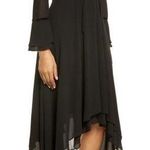 Shani Collection Ruffle Asymmetrical Long Sleeve Midi Dress Hanky Hem Black Med Size 8 Photo 1