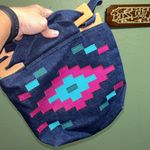 1970s Novelty Denim Geometric Aztec Wood Detail Top Handle Purse Photo 1