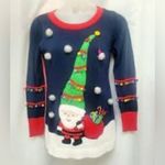 Holiday Time Pullover Christmas Sweatshirt Women's Navy Crew Neck Long Sleeves Embroidered Photo 1