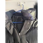ZARA  Woman‎ Down Puffer Coat Black Faux Fur Trim Hooded Longline Jacket Large Photo 3