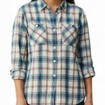 Horny Toad mixologist blue white red plaid button down tunic cinch back shirt XS Photo 0