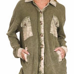 Zenana Outfitters Cotton waffle acid wash oversized Shacket by Large Photo 0