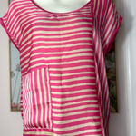 ZARA  Pink Cream Stripe Silky Satin Boxy Blouse Loose Fit Short Sleeve Top Small Photo 0