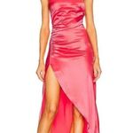 Retrofete Sabrina Satin Dress in Coral Large New Womens Long Gown Midi Pink Photo 0