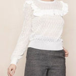 Maje  | Menthe open knit pointelle ruffle top in ecru Photo 0
