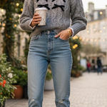 Moon River Ribbon Detail Chunky Knit Pullover Sweater One Size NWT Cozy Winter Photo 0