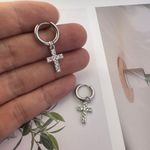 CZ Cross Dangle Drop Earrings for Men Women Streetwear Hip Hop Unisex Style Silver Photo 5