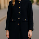 Anne Klein NWT Single Breasted Gold Button Detail Long Coat Black Large Photo 0