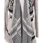 American Eagle Open Fringe Cardigan Knit Sweater Tan Black Size Medium Boho Long Photo 0