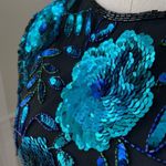 Laurence Kazar NWT NOS  Beaded Sequin Short Sleeve Silk Top Blue Black L Photo 4