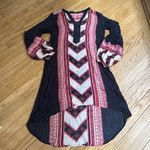 Free People  black red PEACEMAKER tribal tunic asymmetrical hi-lo dress XS boho Photo 2
