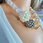 ZARA  Gold and Cream Statement Necklace with Crystal Accents Photo 9