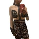 Agaci tan and black sheer long sleeve mini dress with embroidered detail Photo 1