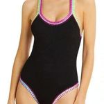 PilyQ MD Platinum Black Crochet Rainbow Trim One Piece- Size Medium Photo 0