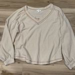 Blu Pepper  Balloon Sleeve Cream Waffle Knit Long Sleeve Shirt Women’s Medium Photo 0