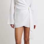 ONIA NEW  Air Linen Blend Wrap Dress Mini White Bell Sleeves Wrap Size Large Photo 0