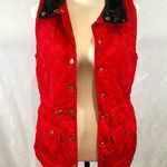 kim rogers red quilted puffer vest with faux leather collar size small Photo 0