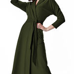Eshakti  Green Shawl Collar Cotton Jersey Wrap Dress Size Large Photo 0