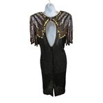 Black Beaded & Sequined Short Sleeve Evening Dress Black Tie Vintage Paris S Photo 4