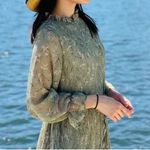 Floral Print Pleated Ruffle Midi Prairie Dress Green Size XS S Photo 2