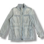 Gap  Blue White Railroad Stripe Utility Jacket L Zip Front Waist Chore Coat Photo 0