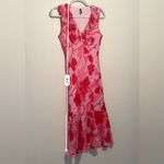 Vintage 90s Y2K Red Pink Floral Midi Dress Bodycon Ruffles S/M Photo 6