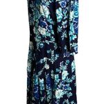 Vintage 80s Betsys Things Midi Dress 16 Blue Floral Dolman Sleeve Zip Belt Loops Photo 3