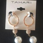 Tahari New  Pave Gold Hoops, Ball and pearl earring Photo 0
