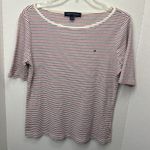 Tommy Hilfiger  Red, White And Blue Striped Boatneck Short Sleeve Shirt - Size L Photo 0