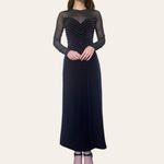 90s vintage Tadashi blue velvet long sleeve mesh sweetheart neck formal dress Size M Photo 1