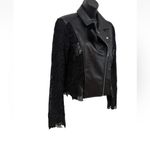 Guess  Faux Leather Moto Jacket Lace Sleeve Floral Print Size M Photo 5