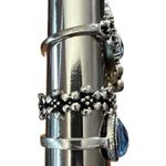 Lot of 3 Silver Tone Blue Teardrop, Floral & Oval Cabochon Size 6.25 Rings Photo 3