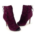 Sam Edelman Asher Suede Merlot Open Toe Lace Up Side Zip Stiletto Ankle Bootie Photo 0
