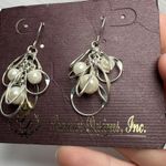 Premier Designs  Silver Tone Loops With Faux Pearl Pierced Dangle Drop Earrings Photo 3