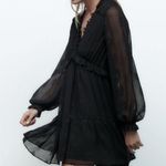 ZARA  Jacquard Mini Dress Long Sleeve Chiffon Babydoll Black Small Whimsigoth Photo 3