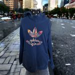 Adidas Originals Womens Hoodie Sz L Navy Blue Paris Slim Sweatshirt Pockets Size L Photo 1