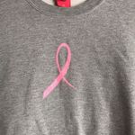 Pink stuff gray pullover with breast cancer awareness pink bow logo size medium Photo 3