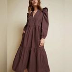 Nation Ltd Brown Ruffle Tiered Maxi Dress M Boho Cottagecore V-Neck Button Front Photo 7