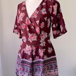 Trixxi Burgundy Floral Short Sleeve Romper Photo 0