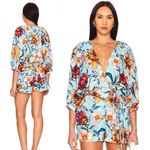 Agua Bendita  X Revolve Linnea Romper in Doux Blue‎ Floral NWT size L Photo 1