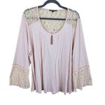 Cable & Gauge Woman Light Pink Long Sleeve Lace Trim Lightweight Blouse Size 1X Photo 0