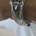 Silver Statement Bracelet Green Cubic Zirconia Frog Clamper Hinge Photo 7