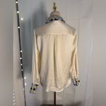 Bailey 44 XS Satin Blouse Geometric Trim Ivory Button Down Top Photo 1