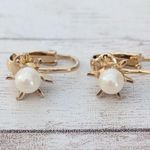 Vintage Clip On Earrings Faux Pearl with Spread Out Halo Dainty 3/8" Gold Photo 0