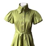 Frank Lyman Design Celery Green Bubble Hem Puff Sleeve Button Down Belted Dress Size 6 Photo 7