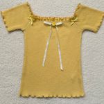 Boutique coquette yellow gingham bows, white ribbon bow, & yellow rosebud yellow off the shoulder top Photo 0