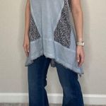 POL baby blue waffle knit leopard print mixed media summer mini dress top Medium Photo 2