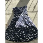 H&M Strapless Short Dress Fit & Flare Navy Blue Print Pleated Skirt Pockets Sz 6 Photo 5