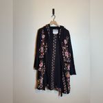 Karyn Seo Long Line Floral Embroidered Bohemian‎ Hooded Cardigan Black Photo 1
