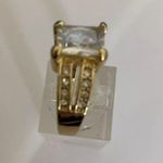 WHITE TOPAZ EMERALD CUT STONE CZ YELLOW Rhodium Plated RING SIZE 10 Gold Photo 4